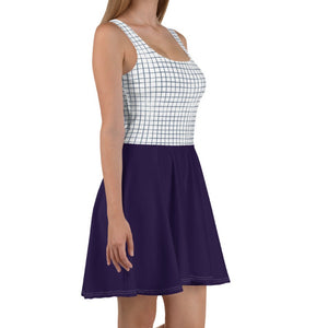 Navy Blue Checkered Sleeveless Skater Dress (XS-3XL)