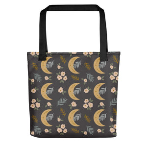 Crescent Moon Charcoal Floral Tote Bag