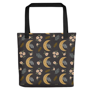 Crescent Moon Charcoal Floral Tote Bag