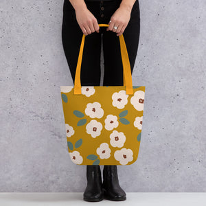 Mustard Large Floral Tote Bag