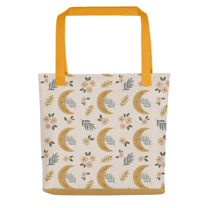 Crescent Moon Ivory Floral Tote Bag