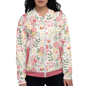 Pink & Yellow Spring Floral Meadow Bomber Jacket (XS-3XL)