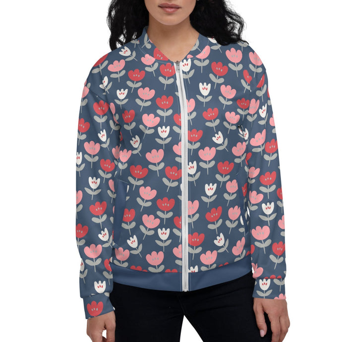 Red & Pink Tulip Garden Bomber Jacket (XS-3XL)