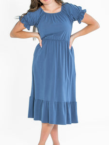 Amy Puff Sleeve Midi Dress (XS-2XL) 4 Colors