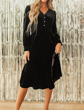 Olivia Velvet Buttoned Puff Sleeve V Neck Split Midi Dress (S-XL) 2 Colors
