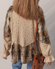 Boho Floral Plaid Patchwork Ruffle Sleeve Waffle Shacket (S-XL)