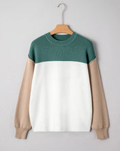 Green Color Block Plain Ribbed Knit Baggy Sweater (S-XL)