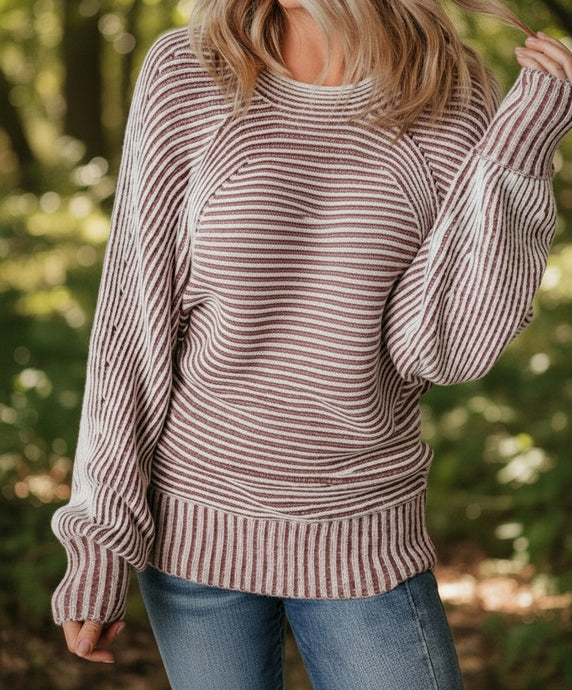 Stripe Ribbed Knit Boat Neck Sweater (S-2XL) 4 Colors