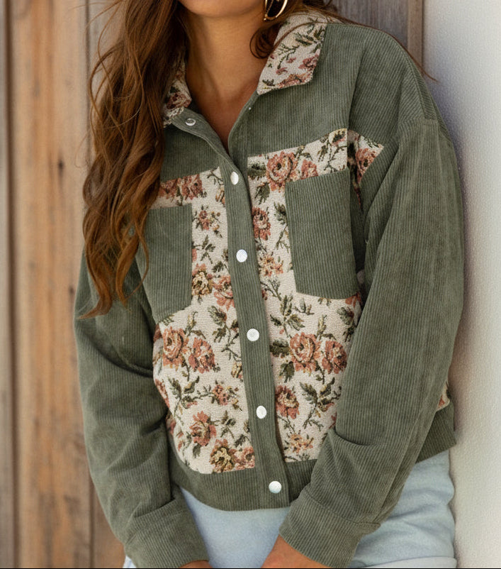 Evelyn Retro Floral Pattern Corduroy Shacket (S-XL) 3 Colors