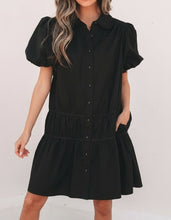 Cassidy Button Down Puff Sleeve Ruffle Hem Dress (S-XL)