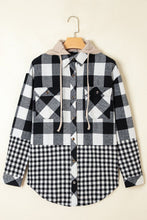 Plaid Patchwork Drawstring Hooded Shacket (S-XL)