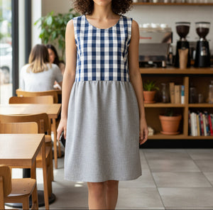 Lilli Dress in Navy & Grey - Size Small | Handmade | OOAK