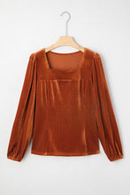Velvet Ribbed Square Neck Puff Sleeve Top (S-XL)