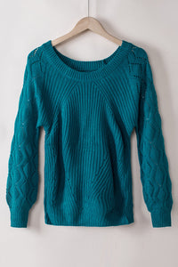 Lia Hollow-out Puffy Sleeve Knit Sweater (S-2XL) 4 Colors