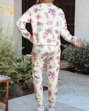 Apricot Floral Print Pullover Drawstring Lounge Pants Set (S-XL)