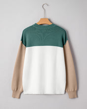 Green Color Block Plain Ribbed Knit Baggy Sweater (S-XL)