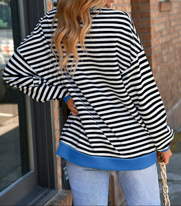 Elliana Stripe Crossed Stitch Drop Shoulder Sweatshirt (S-2XL) 5 Colors