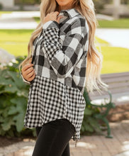 Plaid Patchwork Drawstring Hooded Shacket (S-XL)