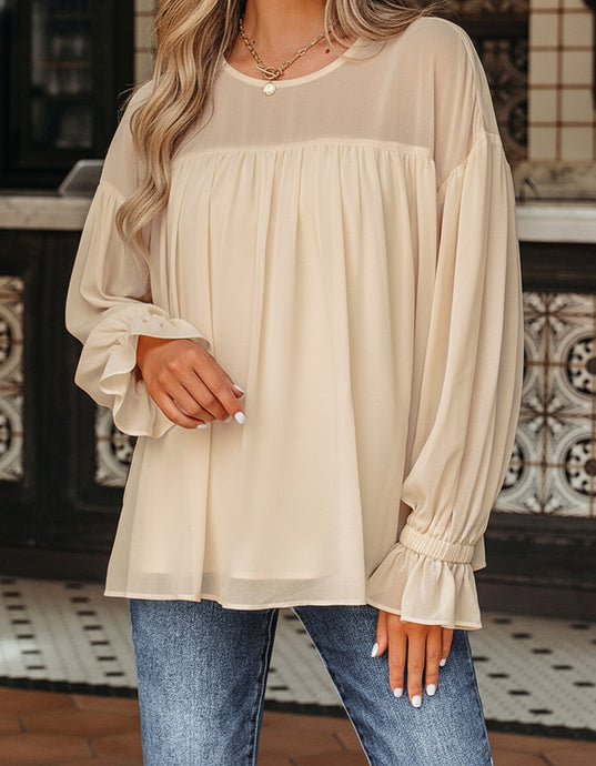 Mayaevi Sleeve Chiffon Blouse Long Sleeve Top (S-XL)