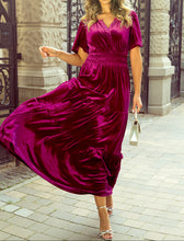 Katherine Velvet Short Sleeve Shirred Waist Tiered Dress (S-XL)