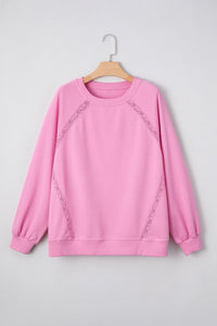 Lilah Lace Patched Raglan Sleeve Loose Fit Sweatshirt (S-XL)