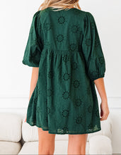 Beth Puffy Sleeve Dark Green Eyelet Mini Dress (S-XL)