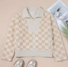 Checker Sherpa Corduroy Patchwork Zip Up Jacket (S-XL)