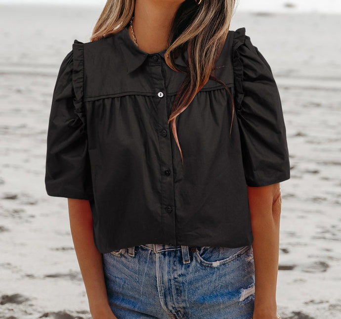 Analeia Frilly Puff Sleeve Stylish Collared Shirt (S-XL)