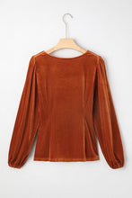 Velvet Ribbed Square Neck Puff Sleeve Top (S-XL)