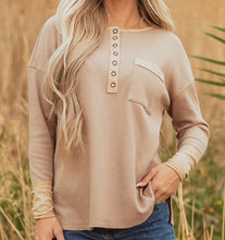 Blake Waffle Textured Tunic Henley Top with Slits (S-XL) Khaki & Green