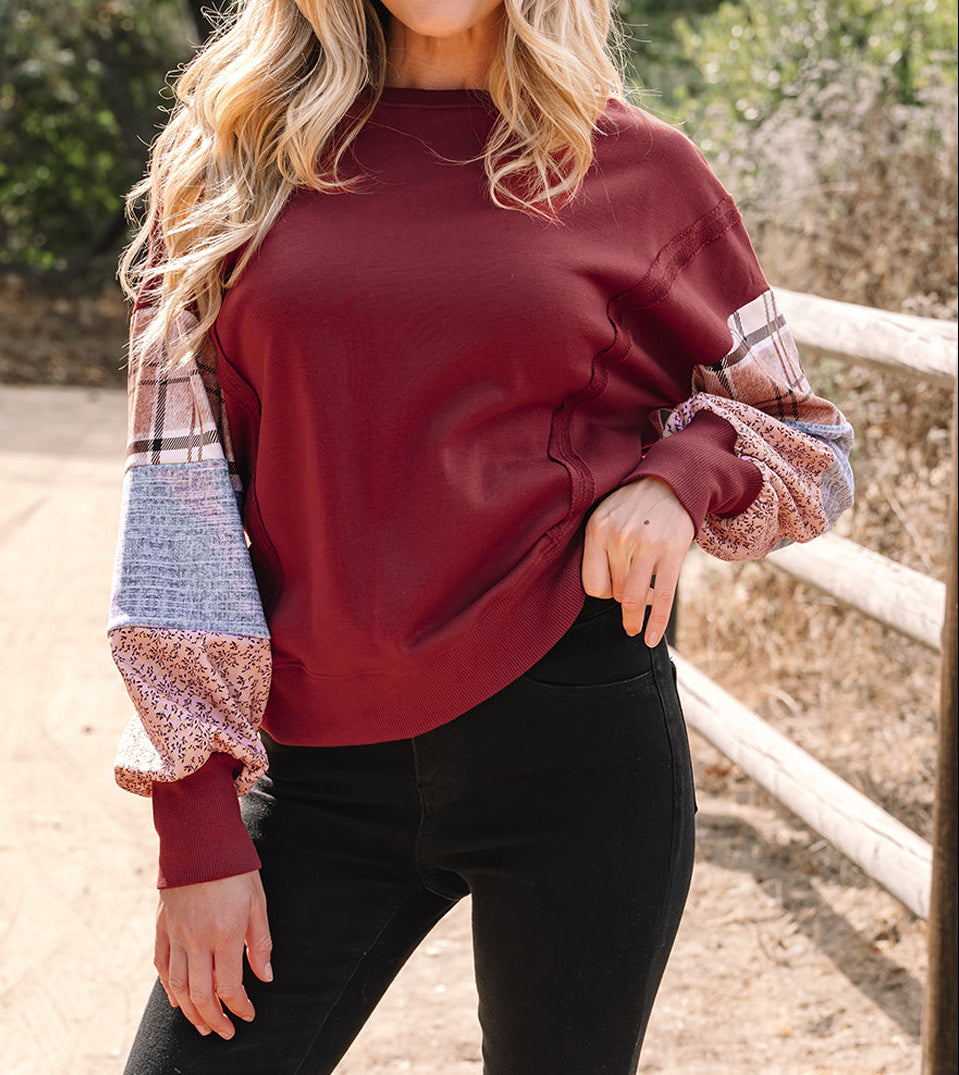 Hollihanna Sleeve Raw Seam Sweatshirt (S-XL)