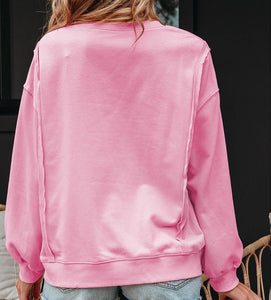 Brianna Lace Bow Embroidered Exposed Seam Sweatshirt