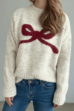Bow Round Neck Long Sleeve Sweater (One Size) 4 Colors