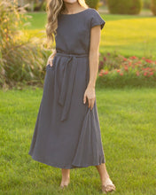 Lily Navy Gauze Belted Midi Dress (XS-2XL)