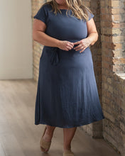 Lily Navy Gauze Belted Midi Dress (XS-2XL)