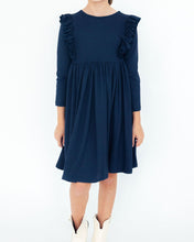Navy Ruffle Twirl Dress (6M-10)