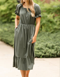 Amy Puff Sleeve Midi Dress (XS-2XL) 4 Colors