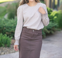 Blake Cinched Sleeve Gingham Blouse (XS-2XL)