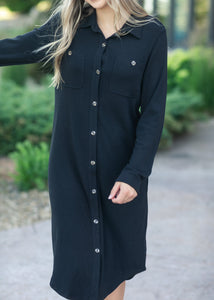 Teagan Black Ultra Soft Shirt Dress (XS-2XL)