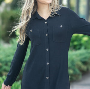 Teagan Black Ultra Soft Shirt Dress (XS-2XL)