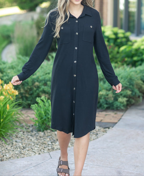 Teagan Black Ultra Soft Shirt Dress (XS-2XL)