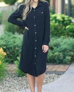 Teagan Black Ultra Soft Shirt Dress (XS-2XL)