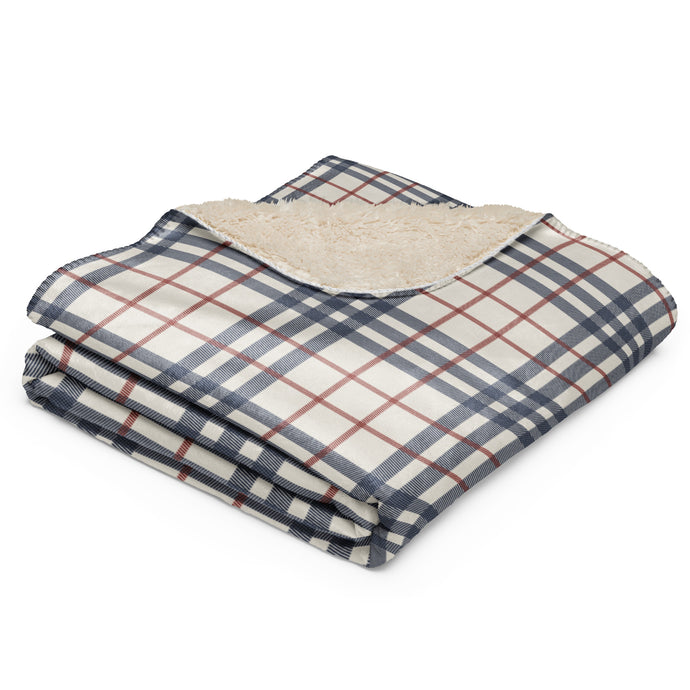 Cream, Red & Navy Plaid Sherpa Blanket