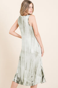 Olive Tie Dye Sleeveless Midi Jersey Dress (L, XL)