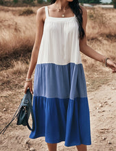 Shades of Blue Sleeveless Color Block Midi Dress (L)
