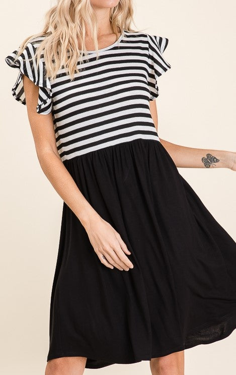 Black & White Striped Ruffle Sleeve Top Midi Dress | Lilli & Yve Black & White Striped Ruffle Sleeve Top Midi Dress | Lilli & Yve