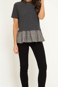 Charcoal & Checkered Houndstooth Peplum Top (Small)