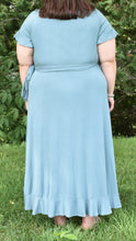 Curvy Antique Blue Wrap Dress w/ Ruffle Detail (2X & 3X)