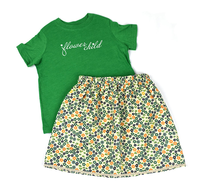 Handmade Girls Flower Child T-shirt & Skirt Outfit (Sizes 3T & 4T)