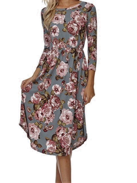 Grey Floral Jenna Dress (XL)